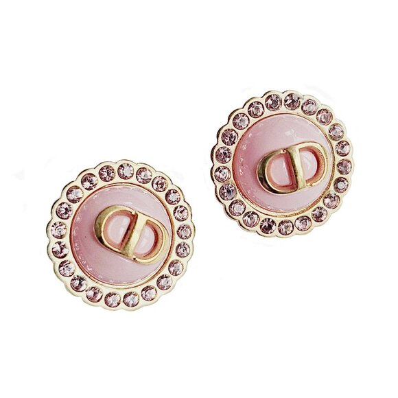 CHRISTIAN DIOR PINK GLASS PETIT CD BAROQUE STUD EARRINGS - Picture 2 of 5